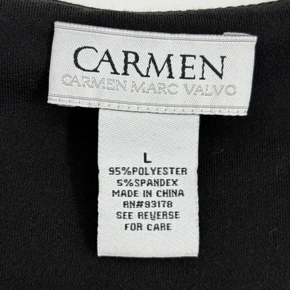 Carmen Marc Valvo Womens Large Fitted Knit Top Black Square Neck Short Sleeves - Picture 3 of 6